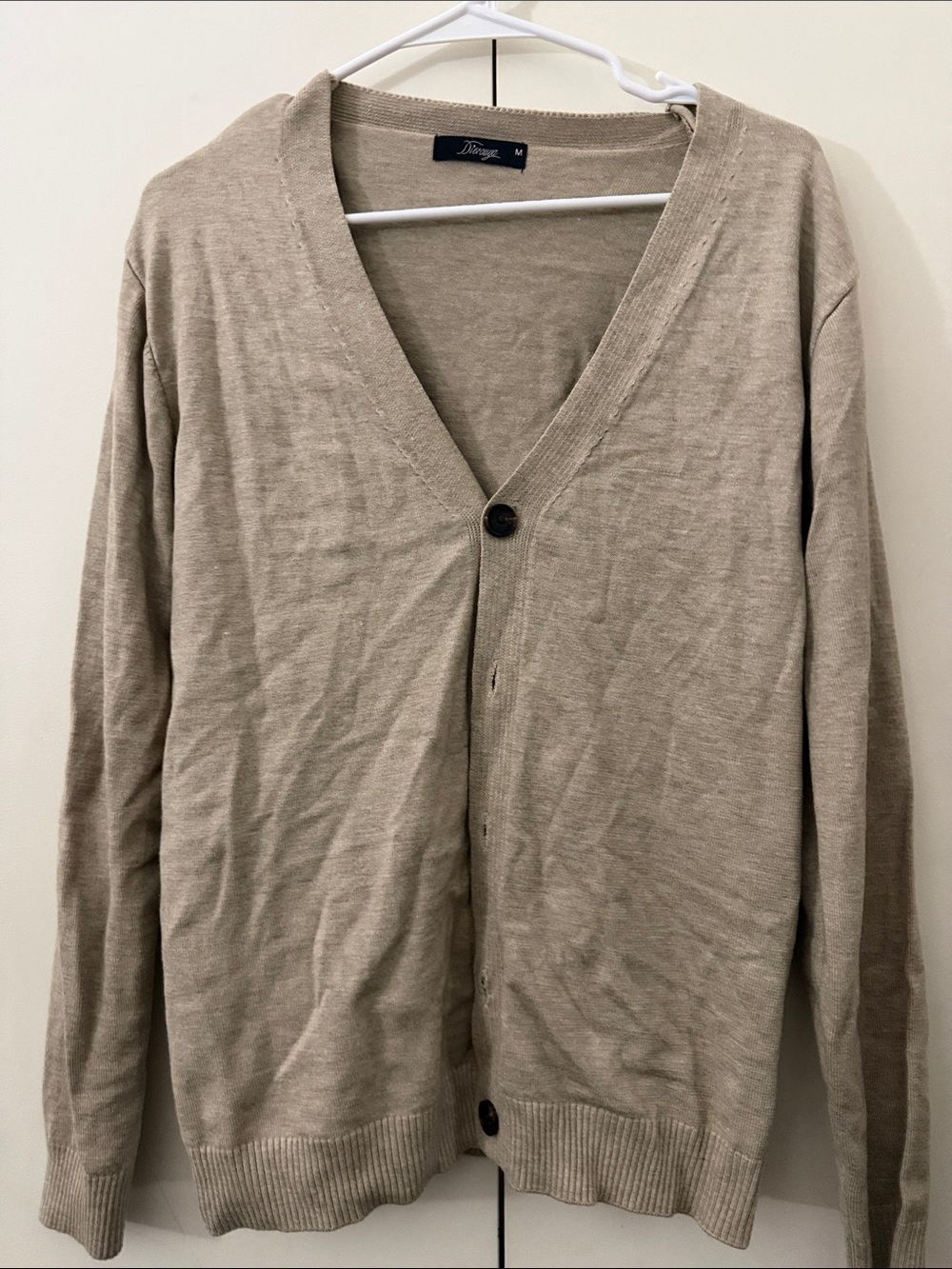 Mens Beige V-Neck Button Cardigan Sweater